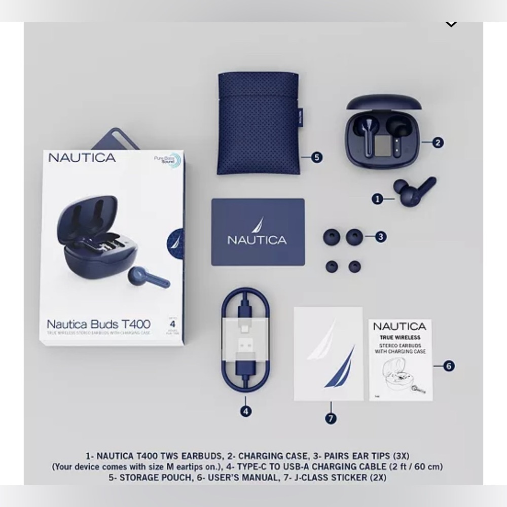 NAUTICA T400 TRUE WIRELESS STEREO EARBUDS WITH CHARGING CASE - Picture 9 of 9